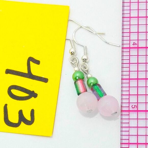 Boho Earrings 403# Petite Pink boho hippie dangle earrings OOAK silver earrings - Picture 4 of 5